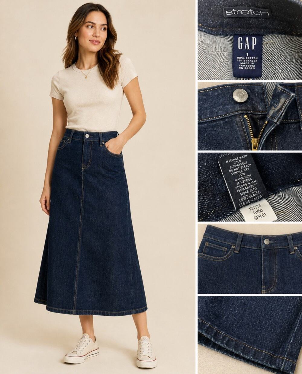 Vintage Y2K Gap Women's A-Line Denim Maxi Skirt Size 1 Dark Wash Indigo Stretch